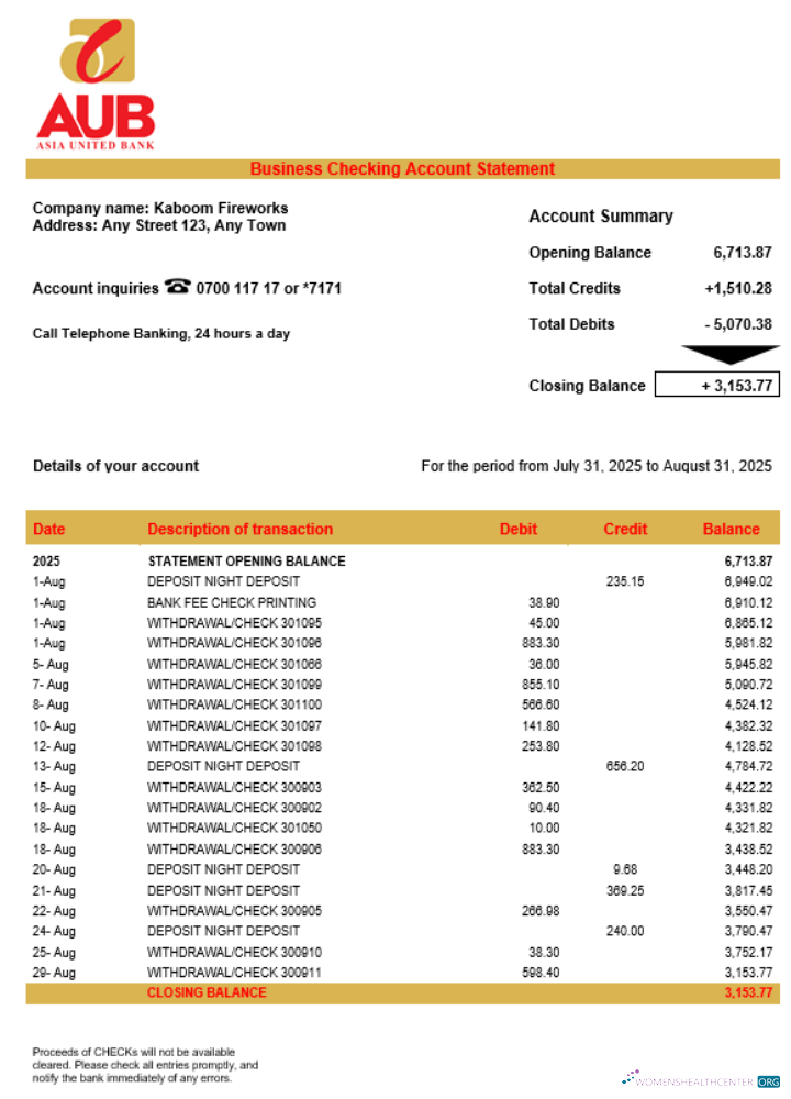 Download Asia United Bank (AUB) company statement Word and PDF format Photoshop template
